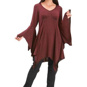 Holyclothing Isadora Burgundy Wine Boho Goth bell sleeve Asymmetrical Irregular